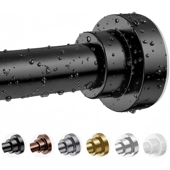 Shower Curtain Rod, 27-76 Inch Adjustable Spring Tension Shower Rod, 1 Inch Diameter, No Drilling Stainless Steel Tension Rod, Non-Slip Anti-Rust Heavy Duty for Bathroom, Shower Stall, Black