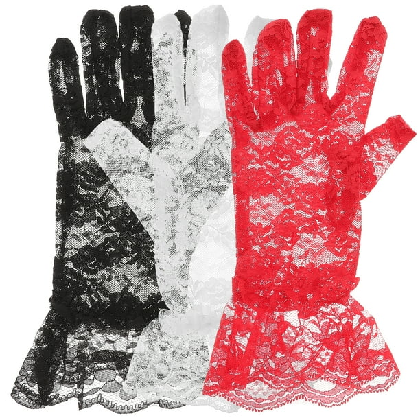 KAKOWELY 3 pares de guantes de encaje para fiesta de té, graduación, lolita, boda, novia