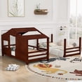 thumbnail image 3 of Harper & Bright Designs Twin Over Twin House Bunk Bed with Ladder, Twin Wood Bed Frame with Roof Design for Teens, Boys and Girls, Walnut, 3 of 14