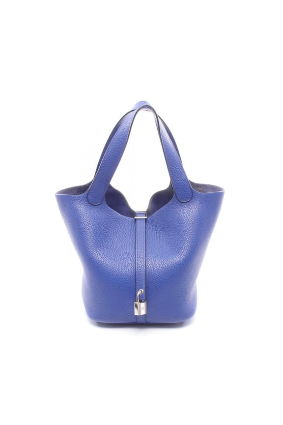 Pre-Owned Hermes Picotin Lock MM Handbag, Leather, Taurillon Clemence Women's, Blue, 060991CK