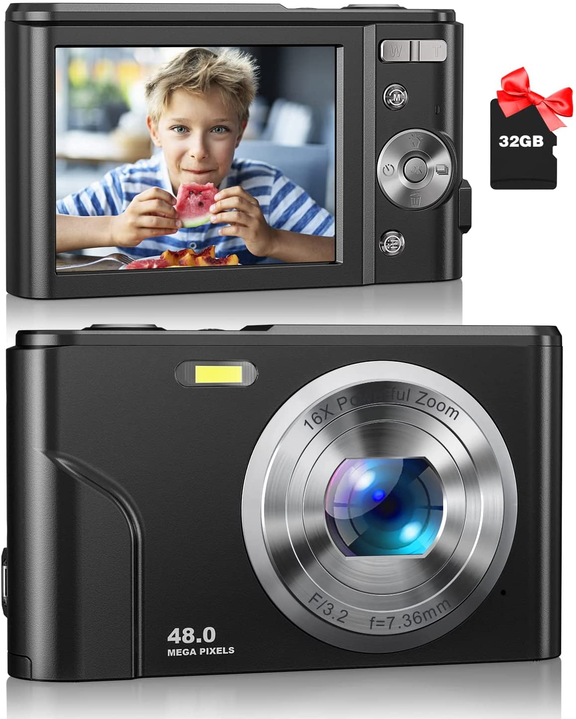 Digital Camera, Autofocus Kids Camera with 32 GB Card FHD 1080P 48MP