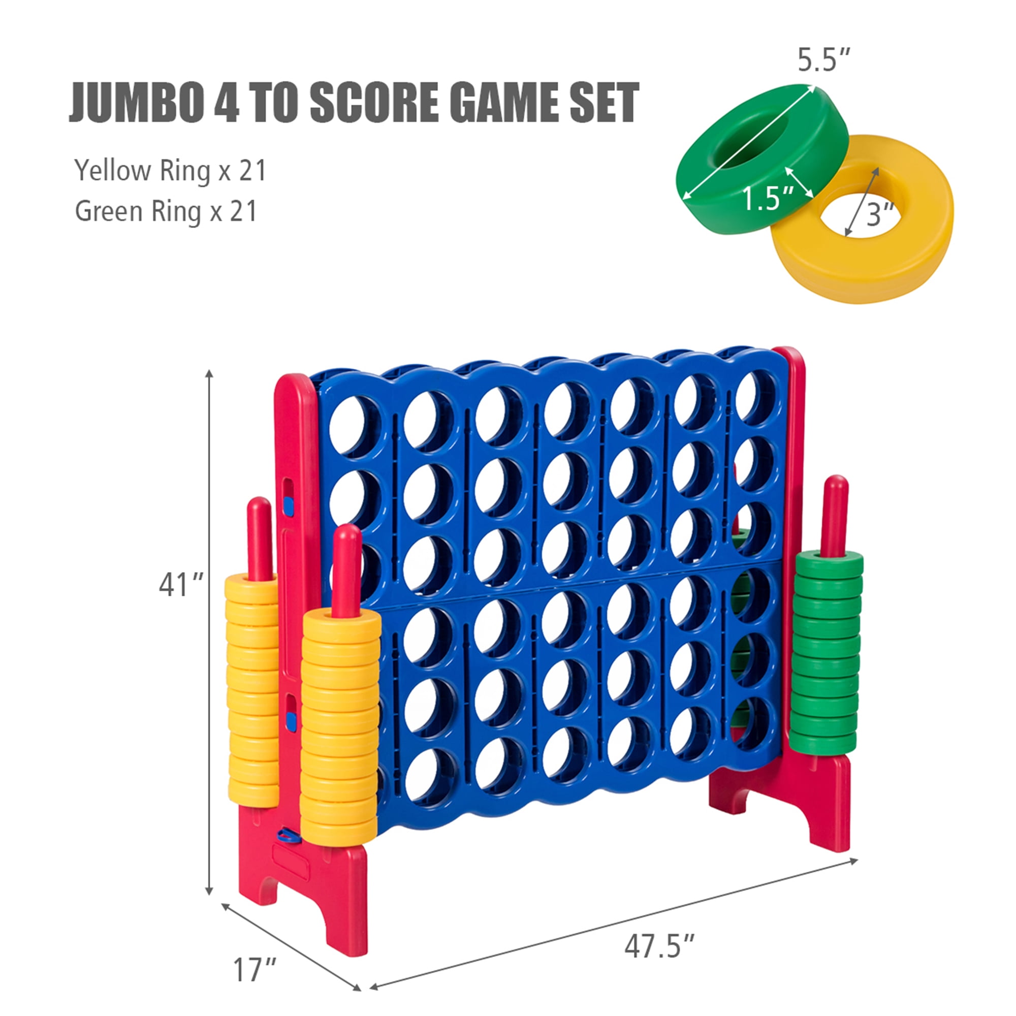 Gymax Jumbo 4-to-Score Game Set 4 in A Row Kids Adults w/ 42 Jumbo Rings