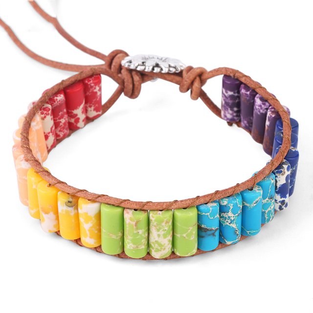 Mixed Color Turquoises Cylindrical Stone Leather Wrap Bracelets for Women Men