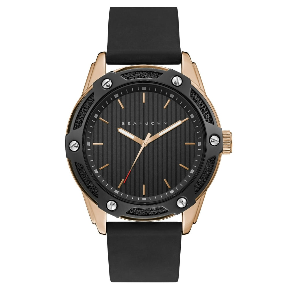 Sean John - Sean John Men Quartz Analog Display Two Tone Black And Rose Gold Case Black Dial