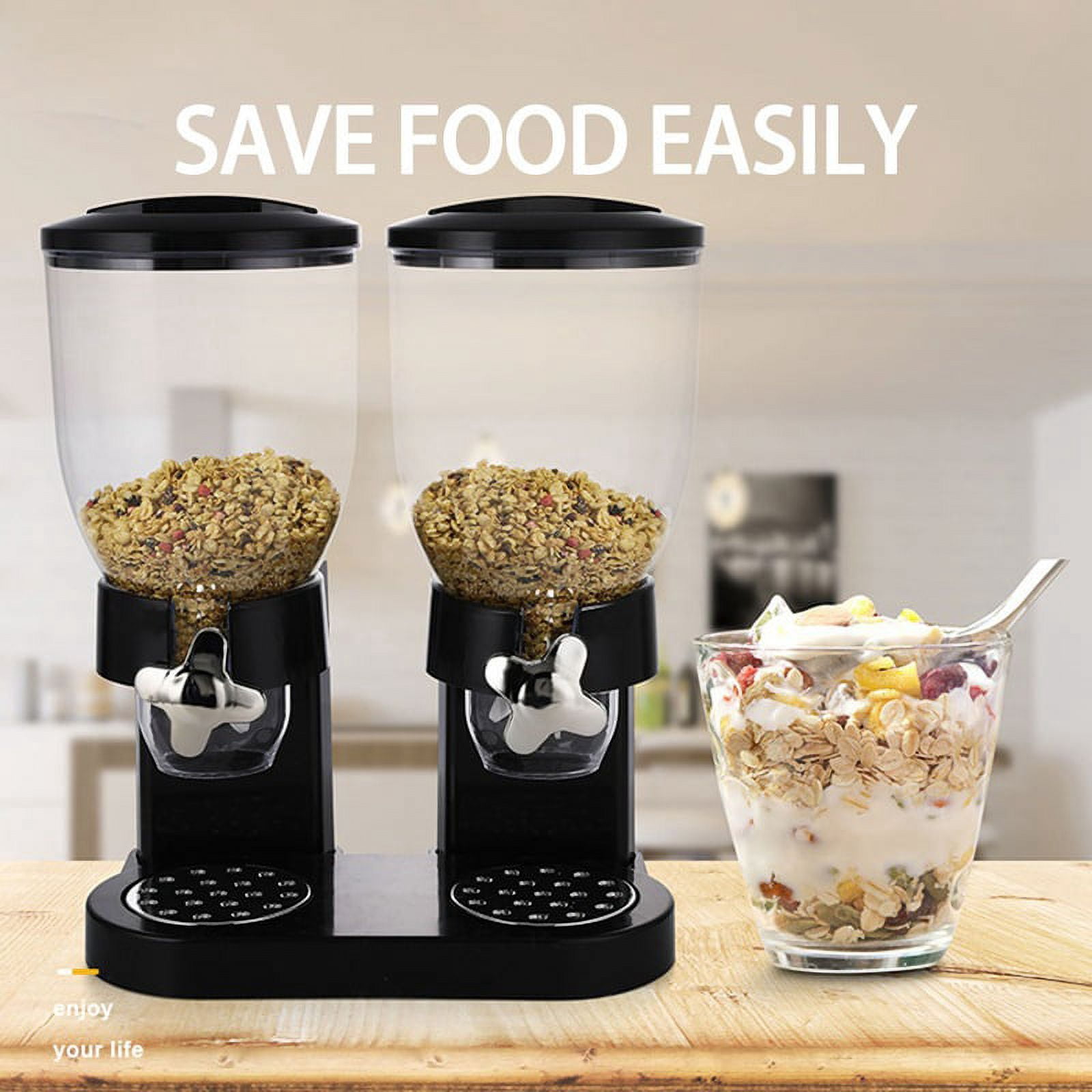 Cereal Dispenser Countertop, 2 Pack 2L Large Capacity Cereal Container Airtight, Double Dry Food Dispenser for Small Size Nut, Candy, Beans, Rice, Pantry Kitchen Organizer
