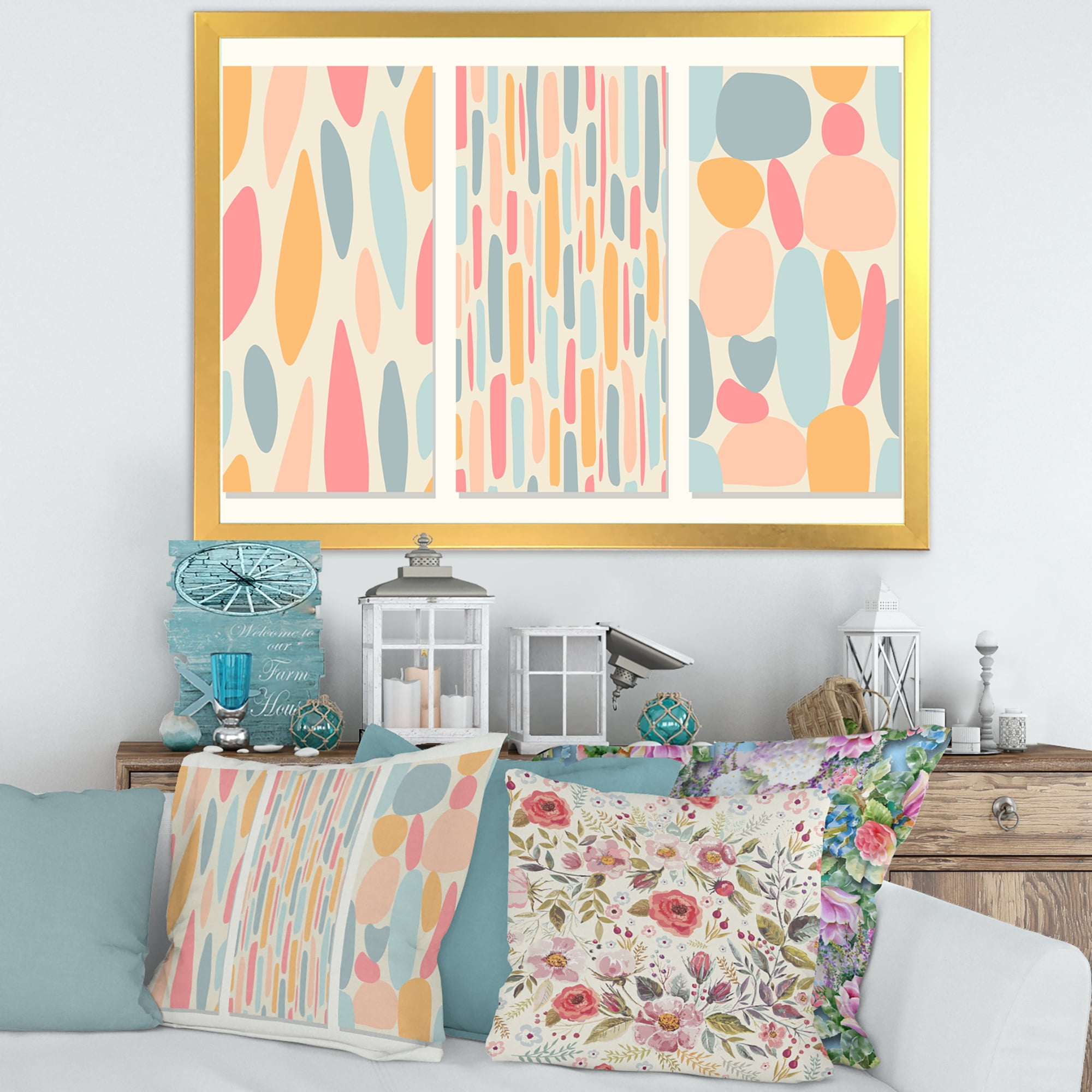 Designart 'Patchwork of Pastel Organic Shapes' Modern Framed Art Print