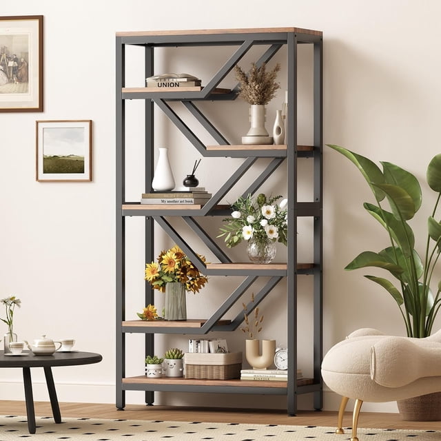 Librero Organizador Abierto de 6 Capas, Librero Minimalista Retro, Perfecto para Oficina en Casa y Decoración de Sala de Estar, Dormitorio, Baño, Cocina y Entrada