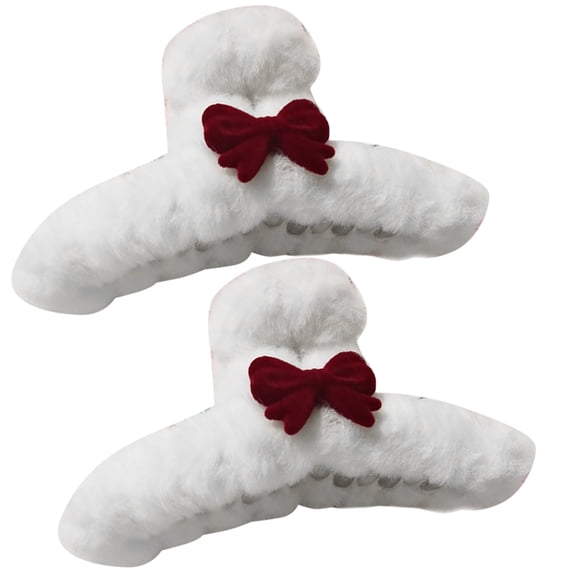 MEIBUTYUP Cute Fuzzy White Hair Clips for Women, 2 Pieces, Soft and Stylish Hair Accessories
