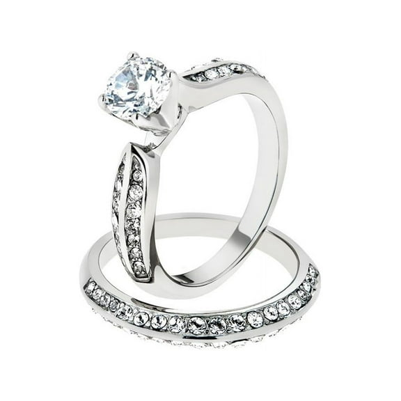 Women's Stainless Steel 316 Round 1.75 Ct Zirconia Engagement Wedding Ring Set Size 6