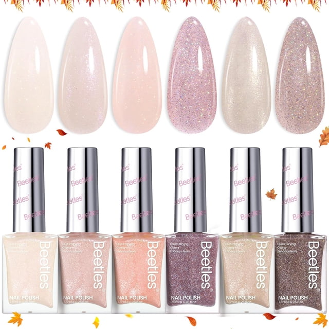 Set de esmaltes de uñas Beetles 6 colores Nude Shimmer Jelly Pink