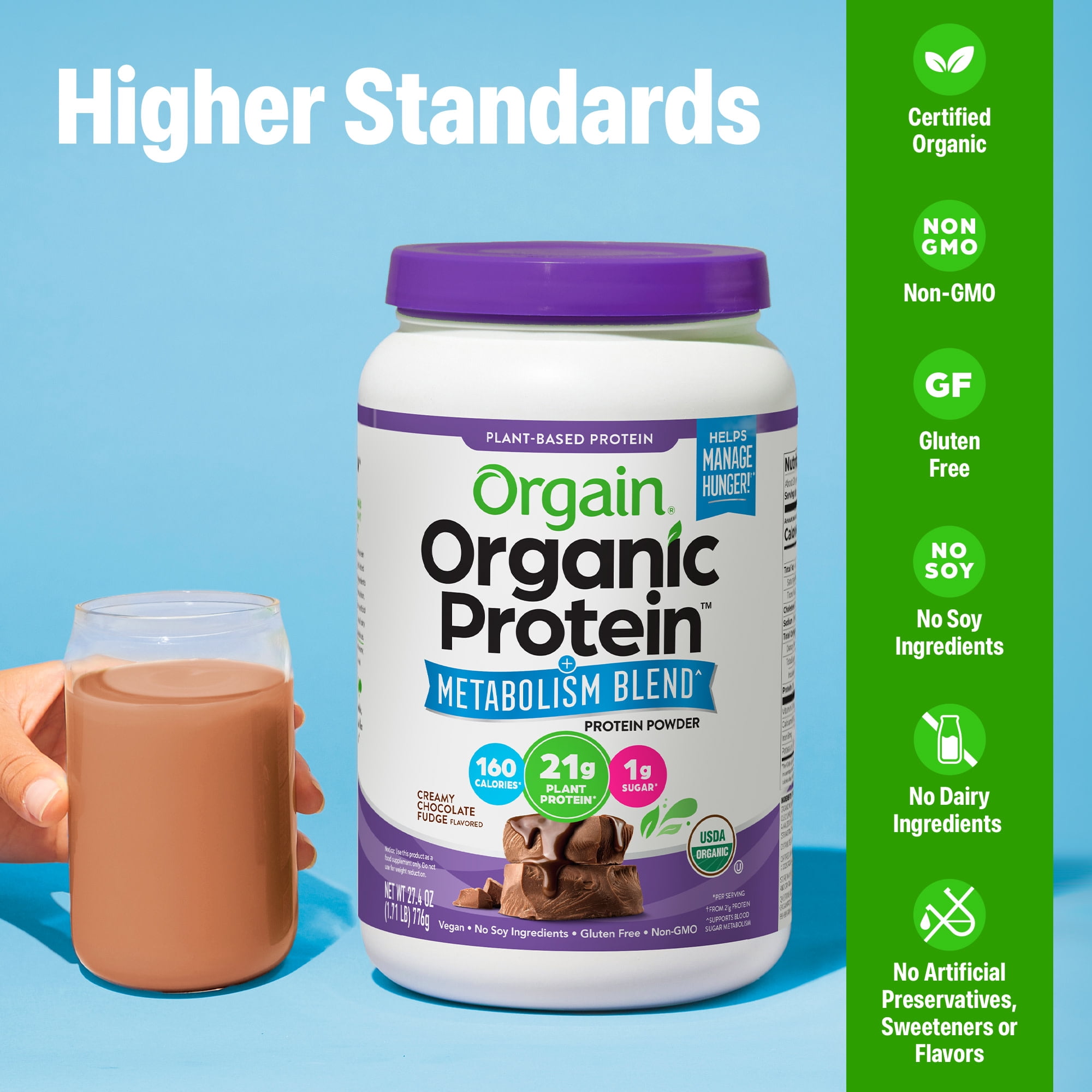 21g Organic Vegan Protein Metabolism Blend Powder, Chocolate Fudge, 1.71 lb