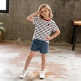 thumbnail image 6 of Cethrio Girls Cotton T-shirts, Crew Neck Casual Short Sleeve Stripe Summer Tops Kids Tees Red Size 8, 6 of 6