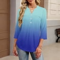 thumbnail image 5 of 3/4 Length Sleeve Womens Tops Button Down Henley V Neck Gradient Summer Shirts 2026 Business Casual Work Tshirts Blouses Turquoise XL, 5 of 5