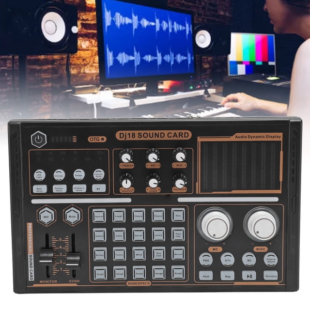 Tarjeta de Sonido en Vivo DJ18, Fuerte Estabilidad Acompañón Inalámbrico Reducino de Ruido Tablero Mezclador de Sonido Efectos de Sonido Múltiples Luces Coloridas para