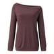 thumbnail image 5 of Blusa de manga larga con hombros descubiertos para mujer - Camiseta informal de verano de color liso, 5 of 6