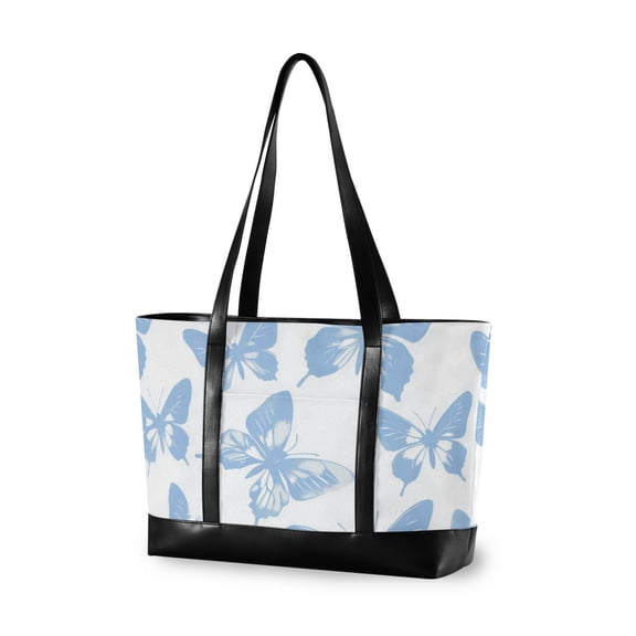 FORMRS Canvas Laptop Tote Bag for Women with 15.6" Computer Compartments Shoulder Handbag, Blue Butterfly