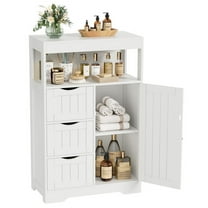 Homall Wood Bathroom Floor Cabinet with 3 Drawers and 1 Cupboard Free Standing Storage Organizer Hallway Entryway Cabinet for Living Room Kitchen, White