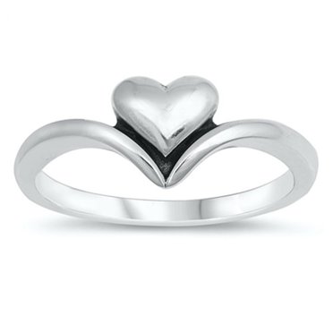 Rose Gold Tone Heart Chevron Ring - Sterling Silver Band, V-Shaped Design, Sizes 4-10
