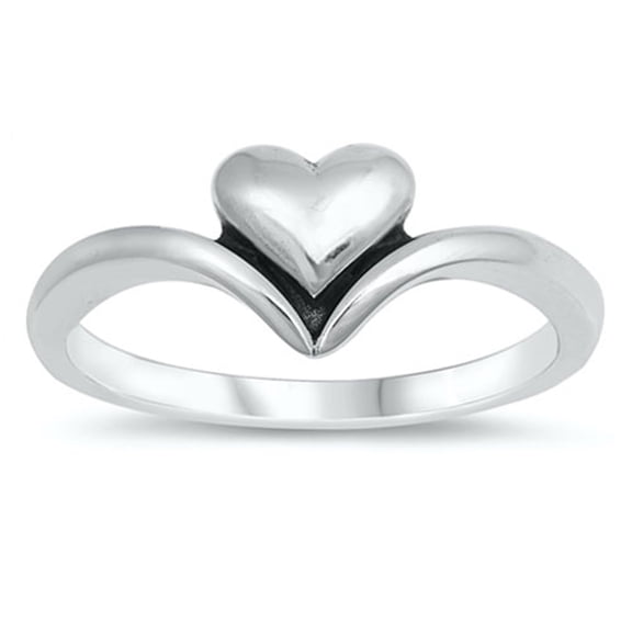 Heart Pointed Chevron V-Shape Love Ring .925 Sterling Silver Band Jewelry Female Male Unisex Size 8