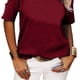 thumbnail image 4 of Camiseta de manga corta de color puro para mujer, blusa de manga corta holgada y transpirable con hombros descubiertos, color rojo vino L, 4 of 6