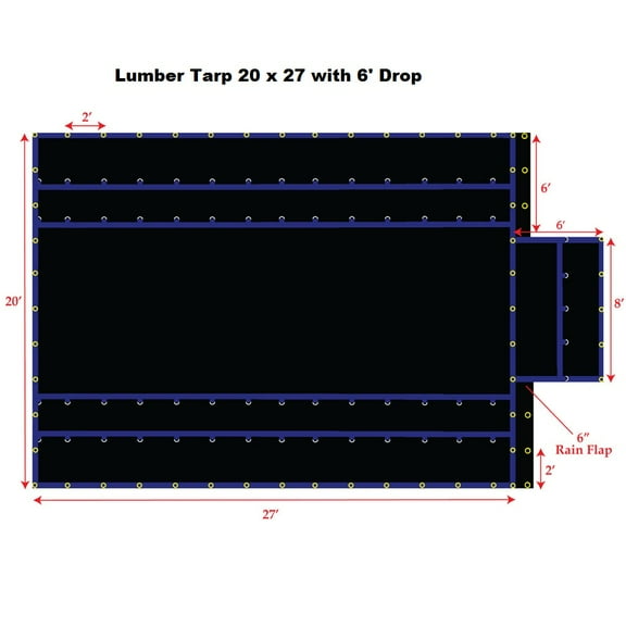 Xtarps-20' x 27' Flatbed Truck Tarp - Light Weight Lumber Tarp with 6' Drop, Black