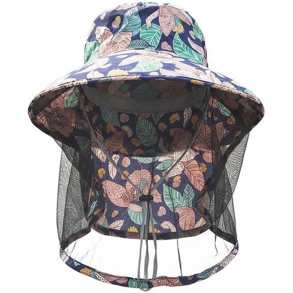 Hsqqdc Blue Mosquito Head Net Hat Mesh Face Mask Insect Proof Sun Shading Bucket Cap