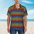 thumbnail image 2 of Pofeuu Rainbow Chequerboard Print Hawaiian Shirt for Men Sleeves Casual Button Down Summer Beach Dress Shirts T-Shirts,Large, 2 of 7