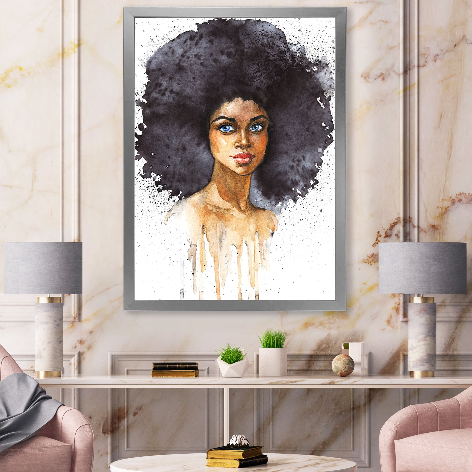 Designart 'Portrait of Afro American Woman X' Modern Framed Art Print