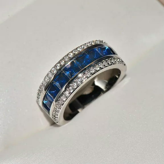 GKNET 925 Silver Filled Sapphire Zircon Rings Women Man Silver Round Rings-6