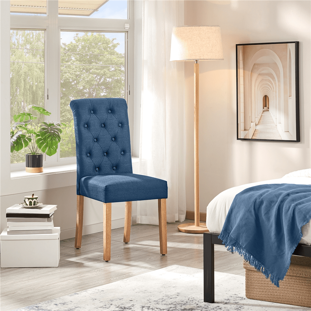 Alden Design 2pcs Upholstered Parson Dining Chair High Back, Blue