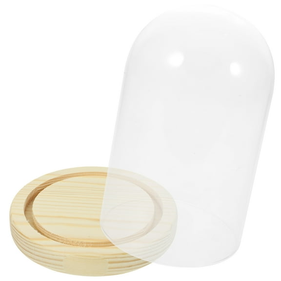 Homoyoyo Multi-Color Clear Glass Dome with Wooden Base for Dried Flowers Home Office Decor 5.9 x 3.5 x 3.5 Inches