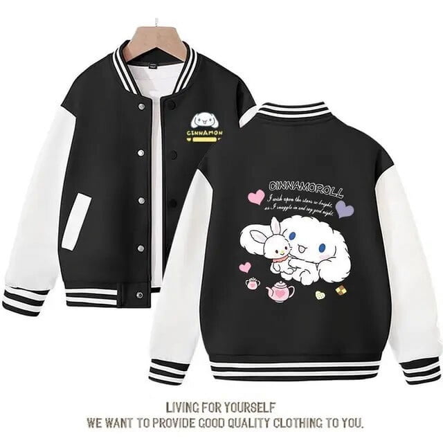 Sanrio Cinnamoroll Jacket Hello Kitty Kuromi Overcoat Woman Jacket Autumn Spring Kids Loose Sports Baseball Uniform Clothes Gift