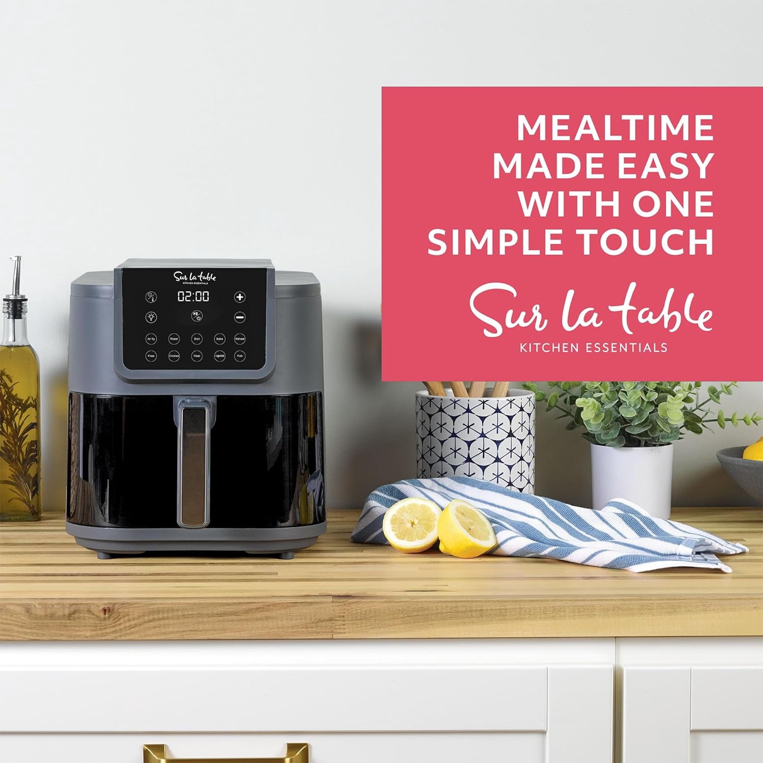SUR LA TABLE KITCHEN ESSENTIALS 5-in-1 Compact 8-Quart Basket Air Fryer with Window for Easy Viewing, Digital Touchscreen Display with 10-Presets