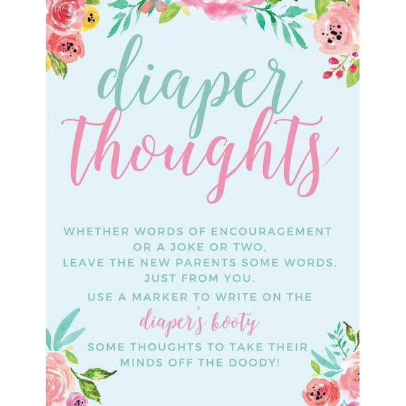 Baby Shower Pink Roses English Tea Party, Diaper Thoughts Party Sign, 8.5x11-inch, Games