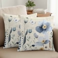 thumbnail image 2 of Set of 2 Gradient Blue Flower Pillow Covers 20x20 Inch, Watercolor Country Spring Blue Floral Butterfly Newspaper Texture Decorative Throw Pillow Cases Cotton Cushion Covers for Sofa Couch Bed Decor, 2 of 9