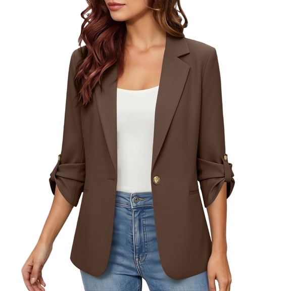 GUACER Women's 3/4 Sleeve Roll-Tab Blazers Casual Relaxed Fit Business Office Open Front Suit Jackets