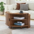 thumbnail image 6 of Wirrytor Fluted Round Coffee Table with Flip Top and Hidden Compartments Storage, Mid Century Modern Round Center Table with Storage and Sliding Door, for Living Room, Walnut, 6 of 10