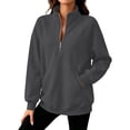 thumbnail image 2 of Inverlee Half Zip Stand Collar Sweatshirts for Women Long Sleeve Raglan Pullovers Side Pocket Solid Casual Loose Fit Tops Dark Gray S-XXL, 2 of 9