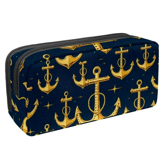 MUOOUM Pencil Case, Anchors Golden Pattern Large Capacity Pencil Pouch Stationery Pen Bag