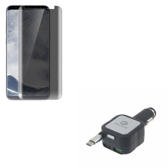 Tempered Glass Privacy Screen Protector w Retractable Car Charger L9J for Samsung Galaxy S9 Plus