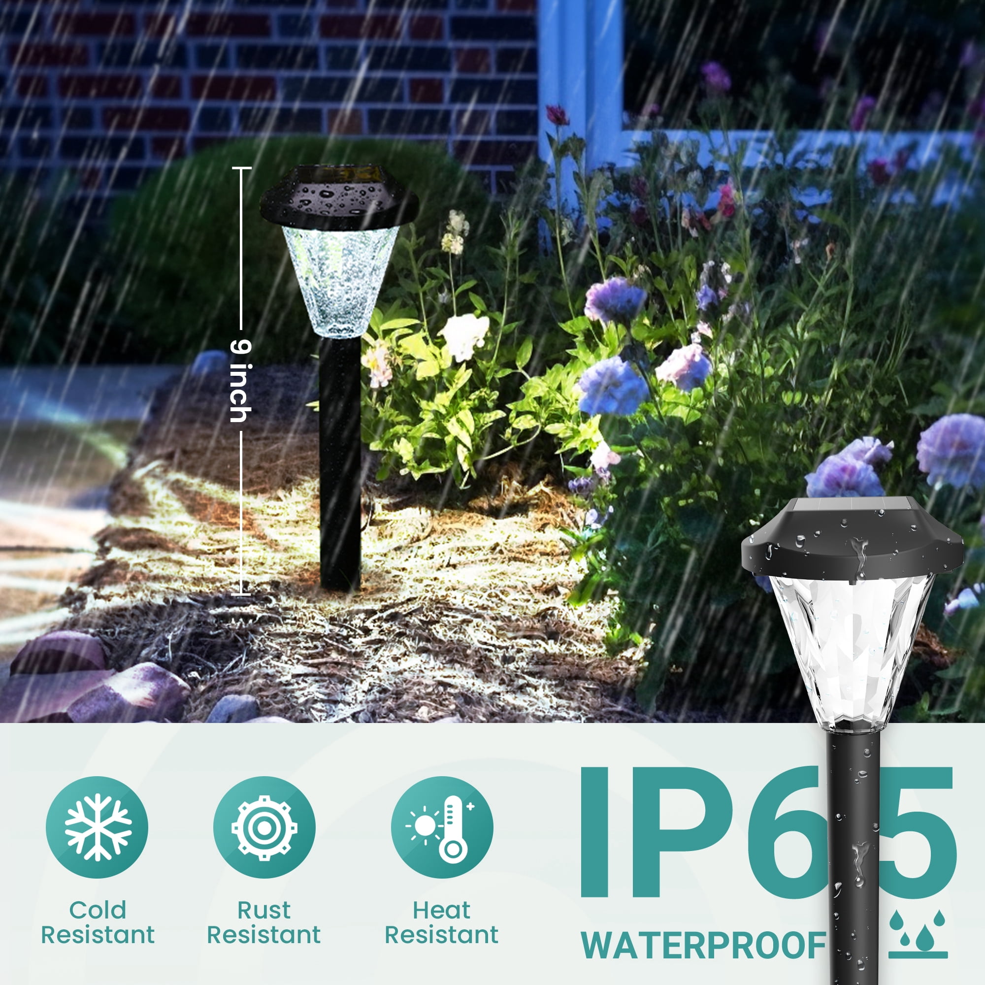 Gigalumi Outdoor Solar Powered Pathway Lights Contemporary Waterproof Cold White 6500K 8 Pack
