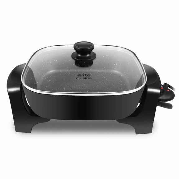 Elite Cuisine EG6521 12” Extra Depth 3" Electric Skillet with Glass Lid