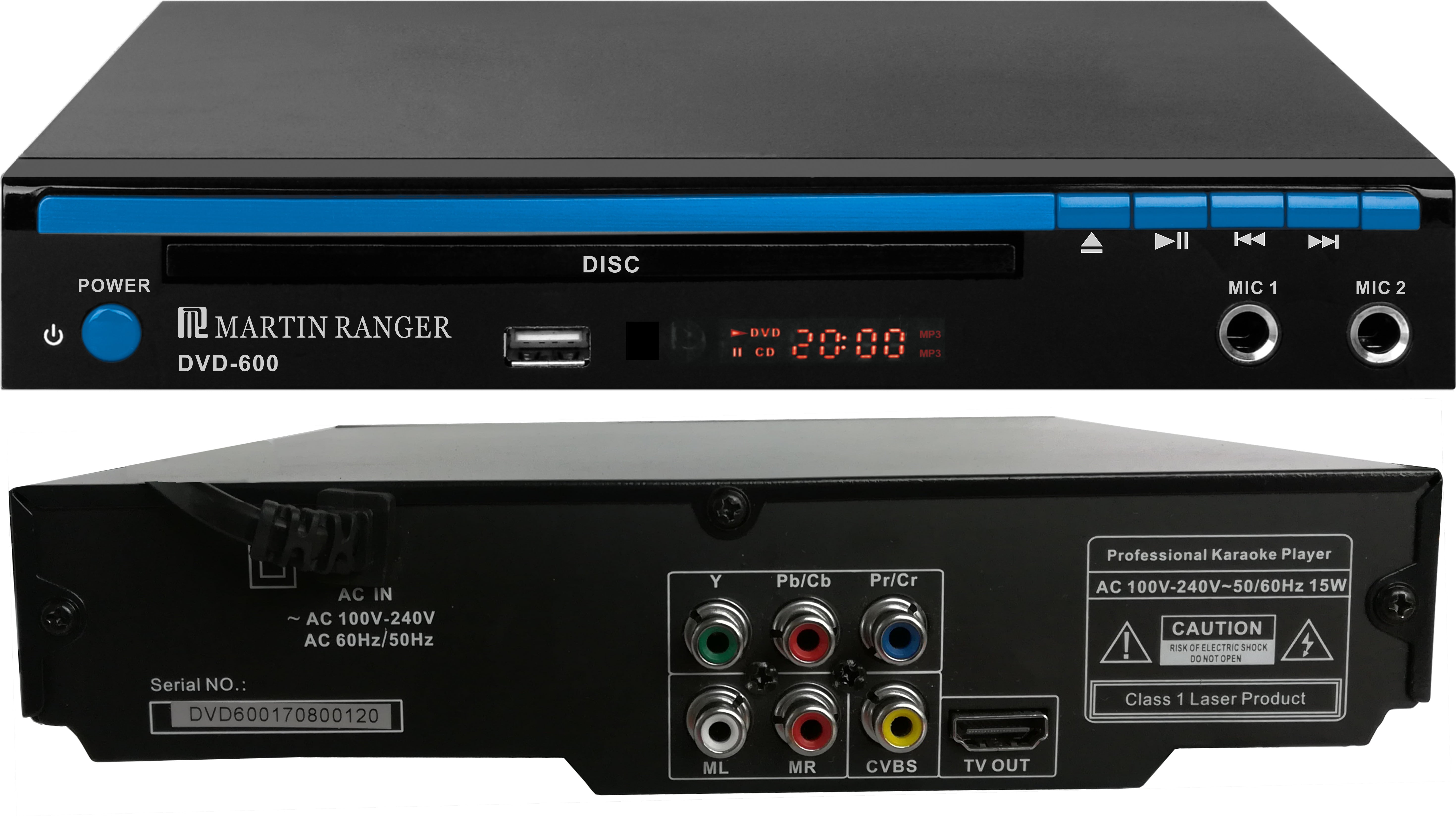 Martin Ranger 1080p HDMI Multi Region Code Free DVD Player with USB  Playback and Karaoke Functions and One Microphones