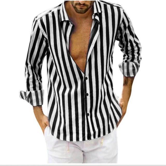Nueva camisa estampada a rayas de color sólido de manga larga para hombre, blusa clásica de moda hawaiana para hombre, materiales cómodos y suaves
