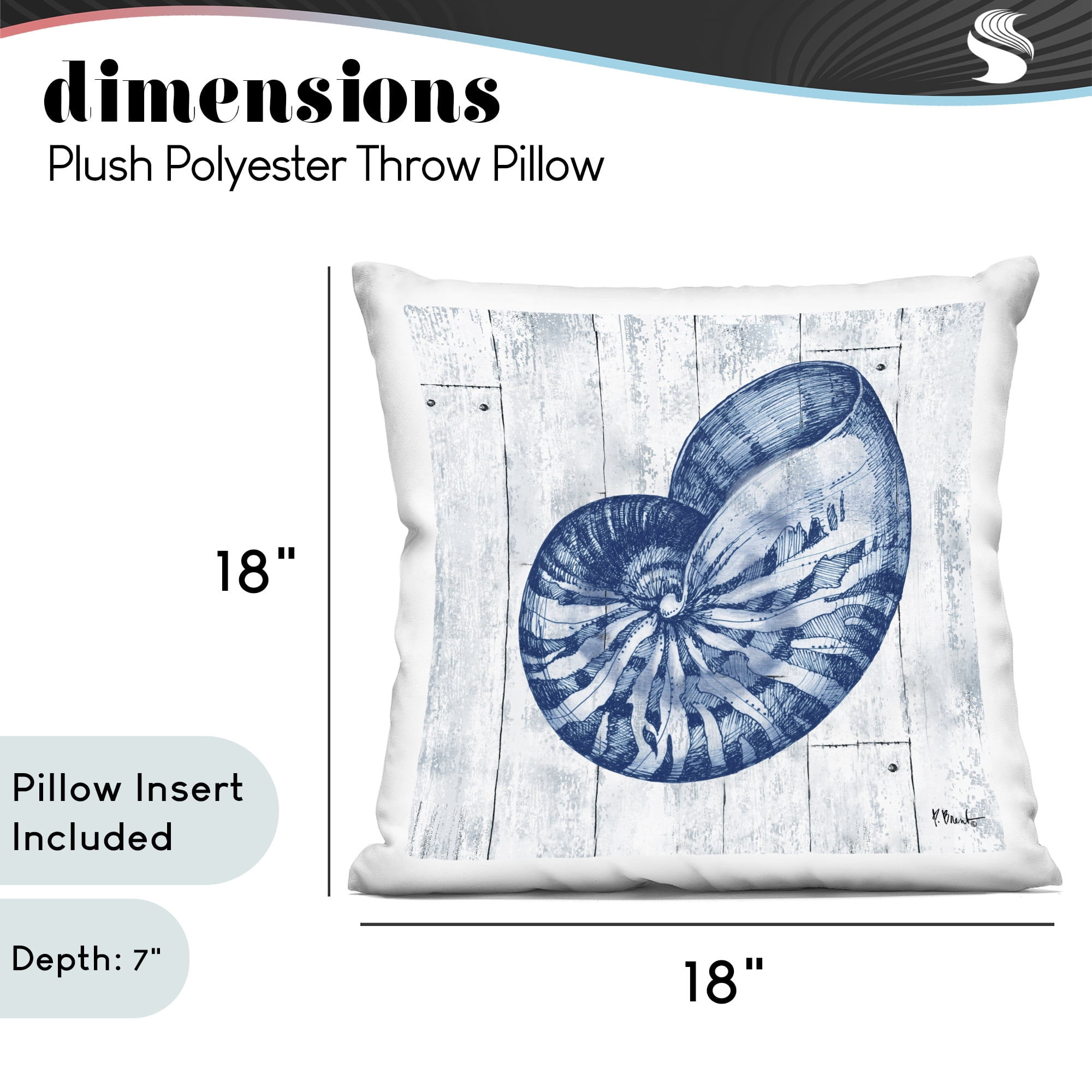 Stupell Industries Coastal Timberland Nautilus Decorative Printed Throw Pillow, design by Paul Brent, 18 x 7 x 18