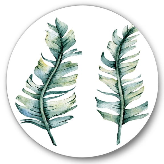 Designart 'Duo of Tropical Leaves On White' Farmhouse Circle Metal Wall Art 36x36 - Disc of 36