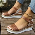 thumbnail image 5 of Rokment Women's Woven Braided Leather Wedge Dressy Sandals Beach Trendy Casual Open Toe Espadrilles Platform Chunky High Heels Comfortable Ankle Strap Walking Summer Shoes for Woman Brown Size 7, 5 of 9