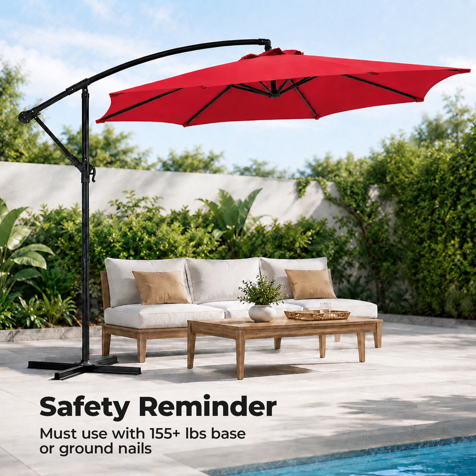Alvantor 9.8FT Offset Cantilever Patio Umbrella with Crank & 8 Ribs, Easy Tilt Adjustment, UPF 50+ UV Protection for Backyard Patio Lawn