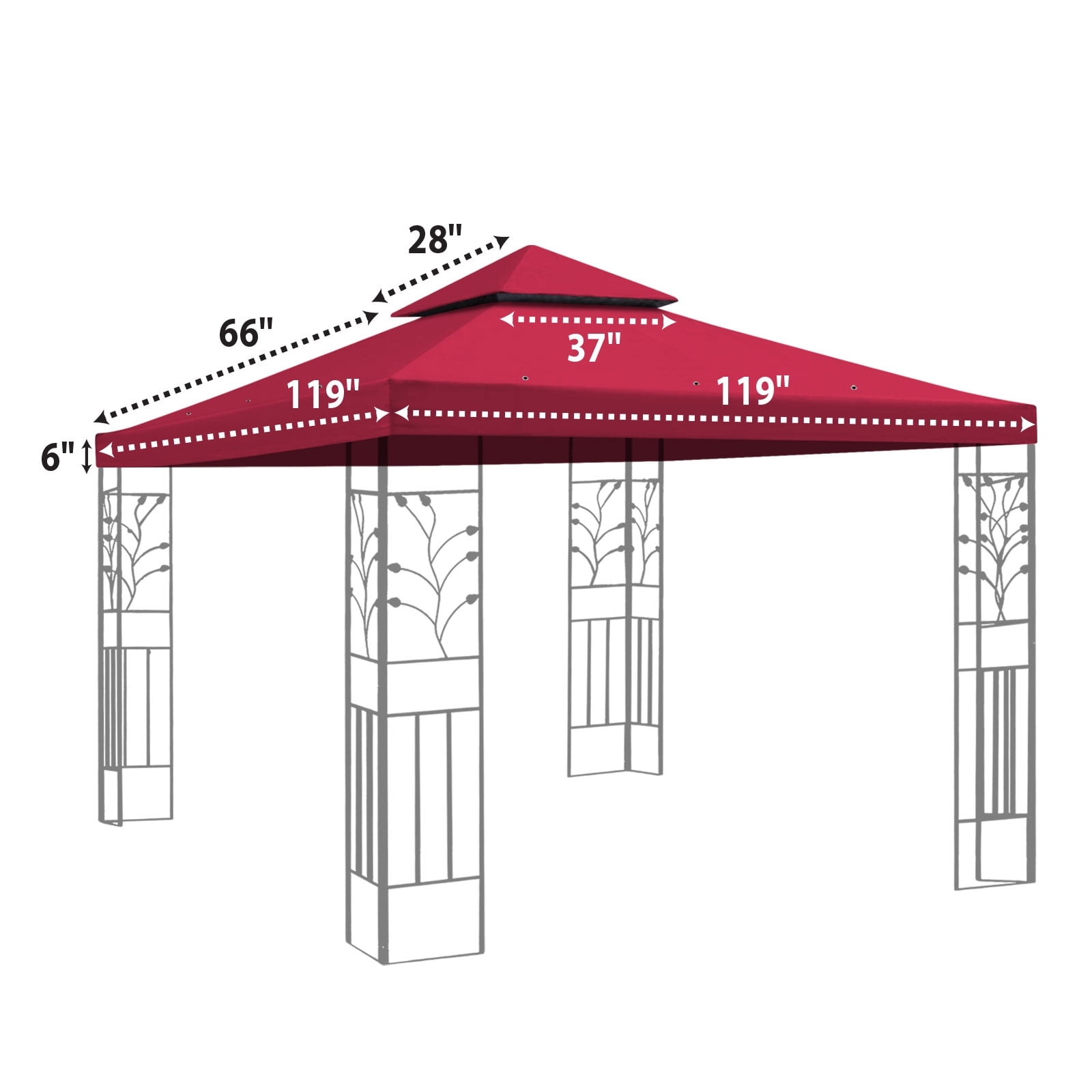 Sunrise Replacement top cover for 10'X10' gazebo canopy patio pavilion sunshade plyester Double tier-Burgundy