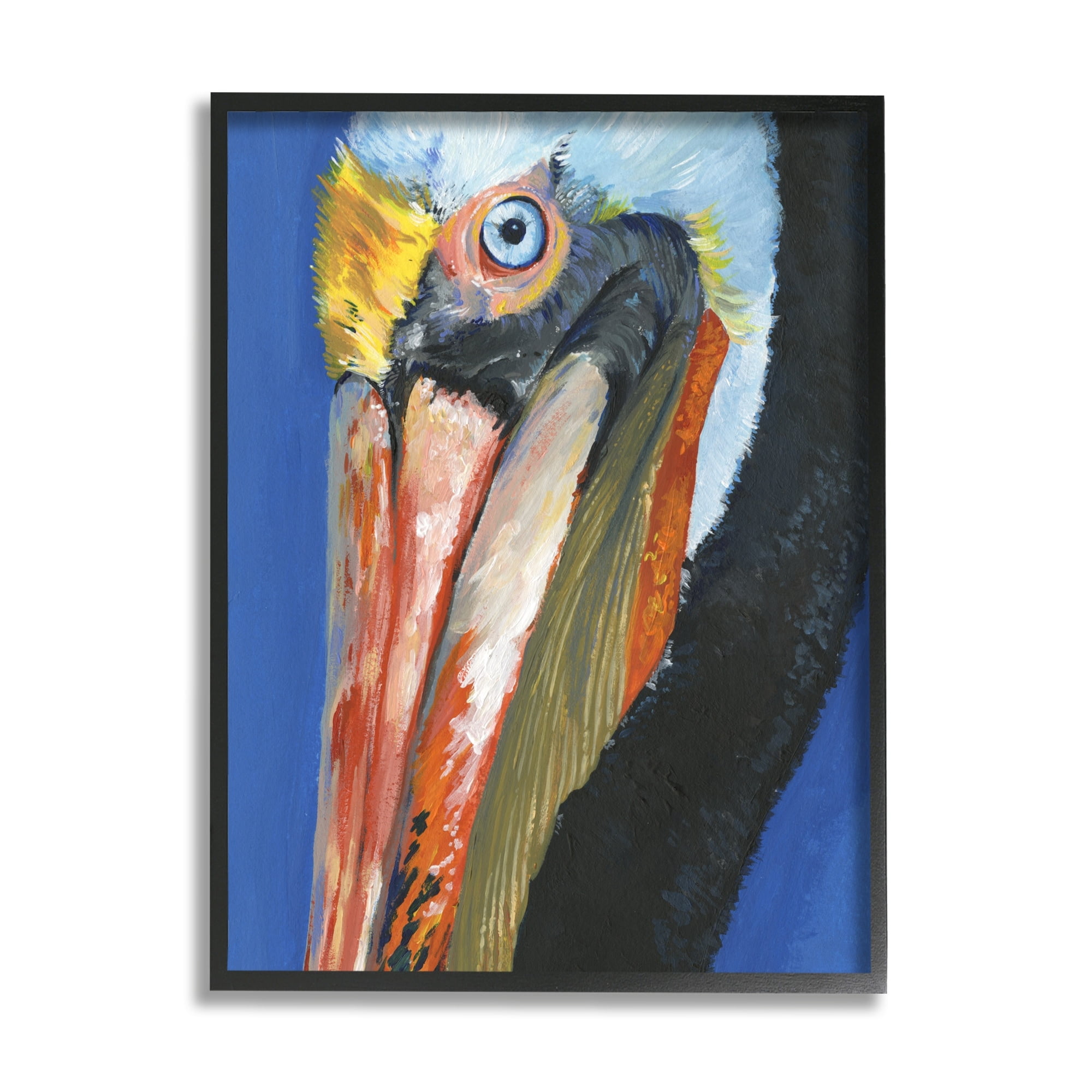 Stupell Industries Bold Blue Pelican Portrait Coastal Painting Gray Framed Art Print Wall Art